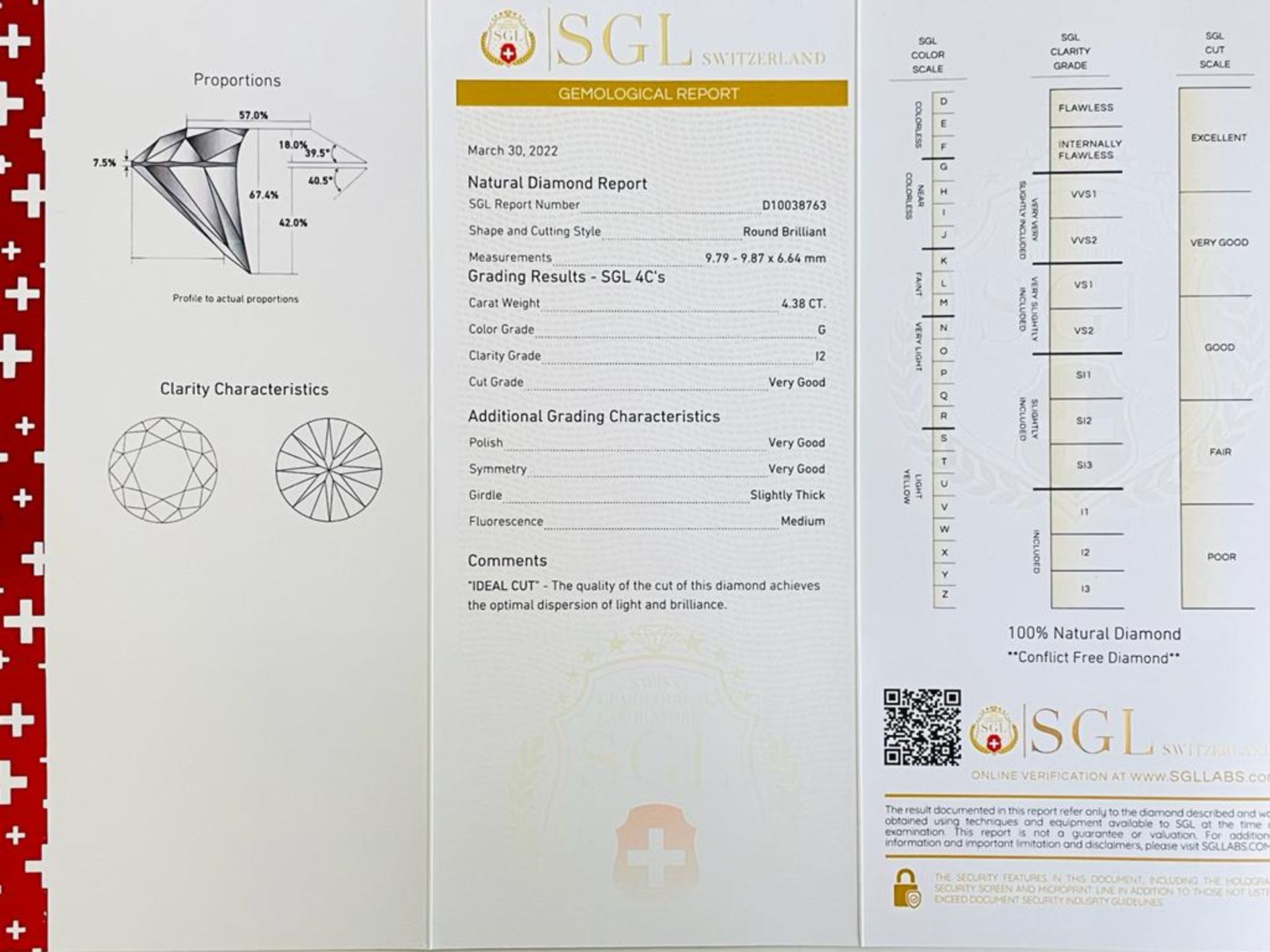 1 DIAMOND 4,38 CT G - I2 - SHAPE BRILLANT - CERT SGL - C20305-5 - Bild 3 aus 3