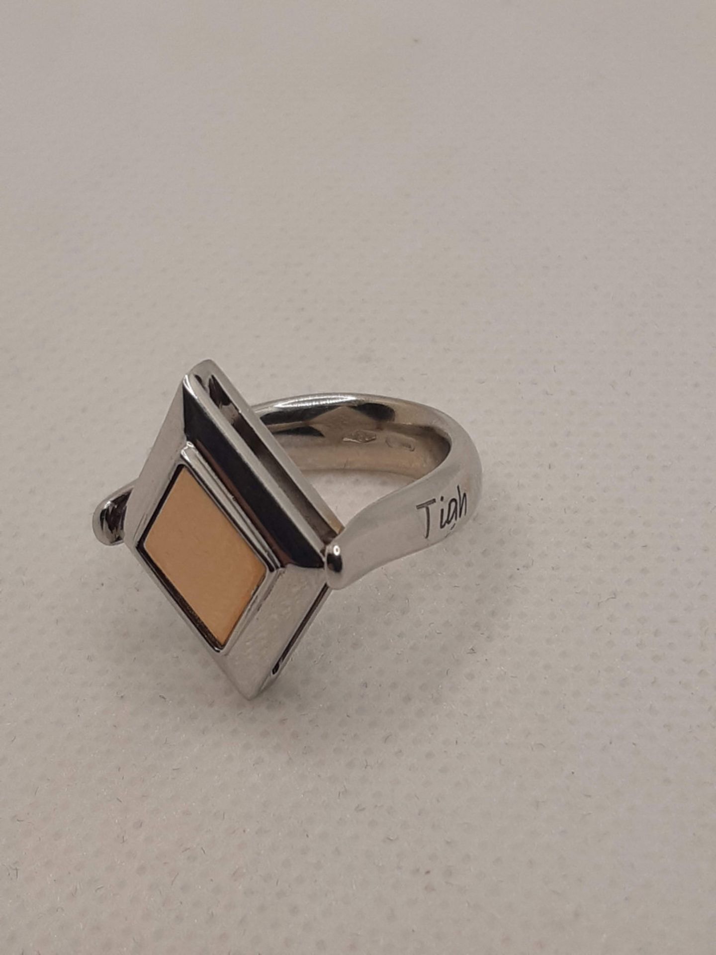 NEW 18K WHITE GOLD RING - DOUBLE FACE WITH RUMBLE IN YELLOW GOLD AND RHOMBUS WITH PAVE 'OF - Bild 7 aus 12