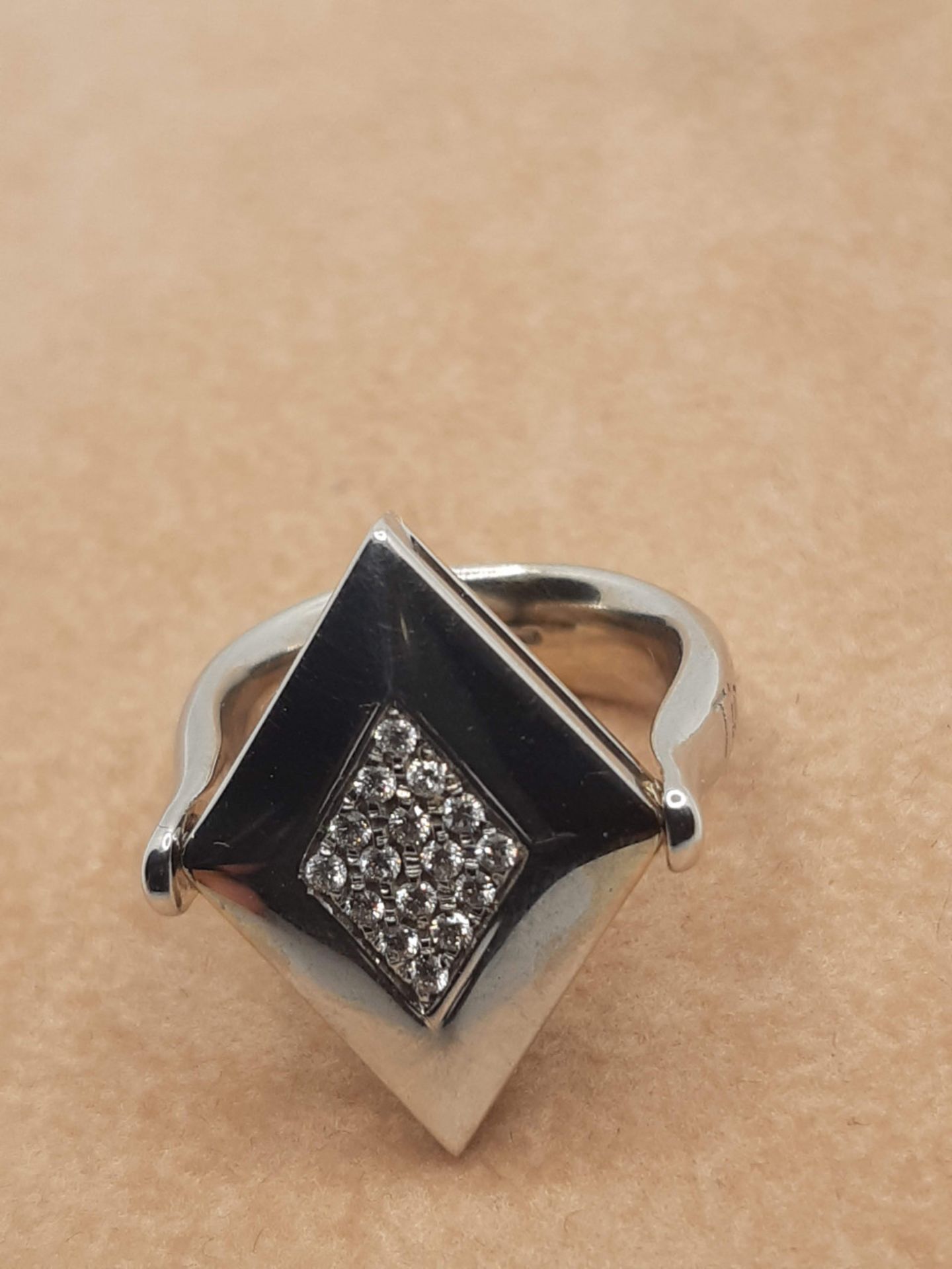 NEW 18K WHITE GOLD RING - DOUBLE FACE WITH RUMBLE IN YELLOW GOLD AND RHOMBUS WITH PAVE 'OF