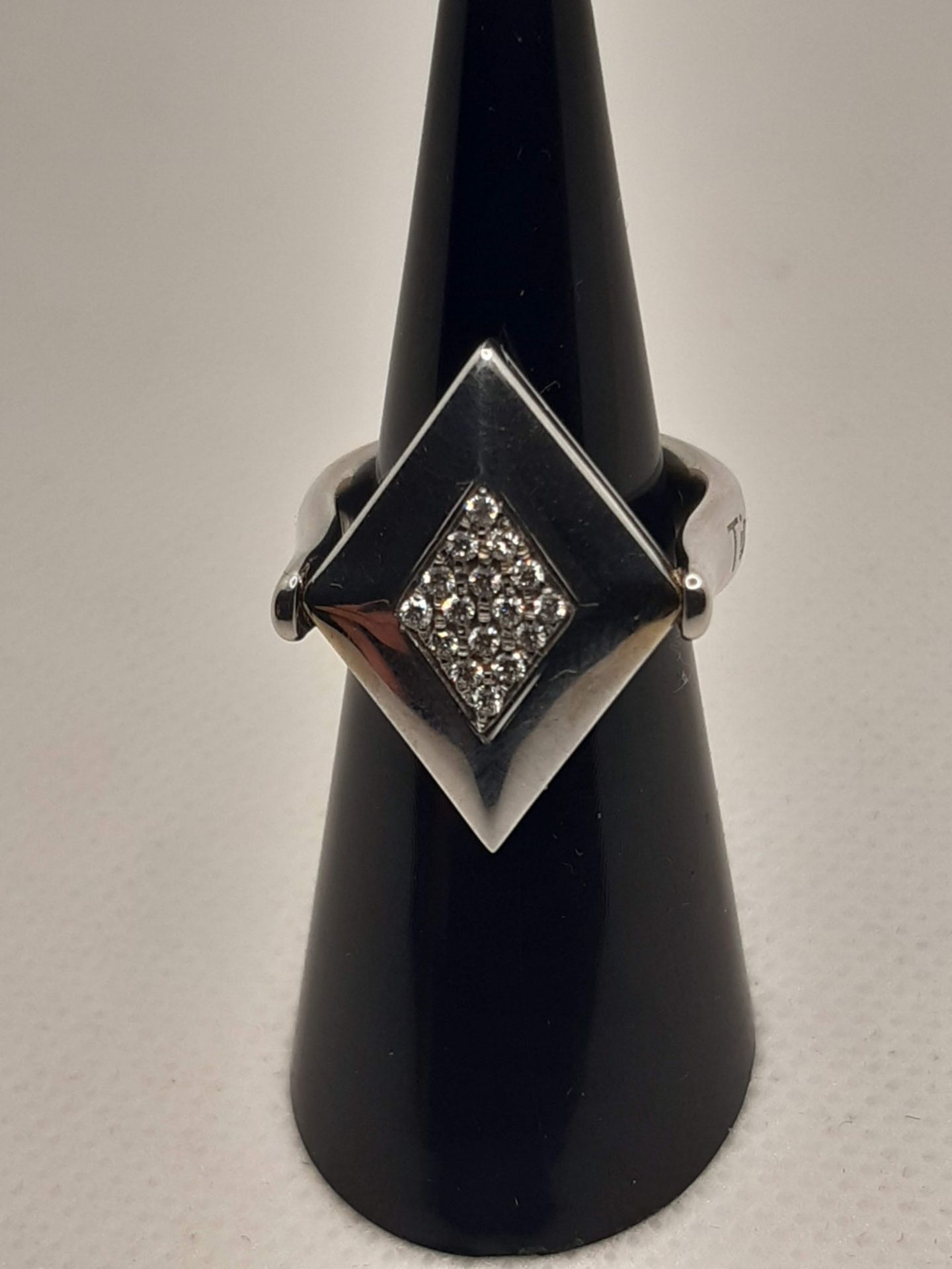 NEW 18K WHITE GOLD RING - DOUBLE FACE WITH RUMBLE IN YELLOW GOLD AND RHOMBUS WITH PAVE 'OF - Bild 11 aus 12