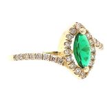 YELLOW GOLD RING 14K 2.38 GR WITH DIAMOND AND EMERALD 0.29 + 0.28 CT CERT SGL - A1293