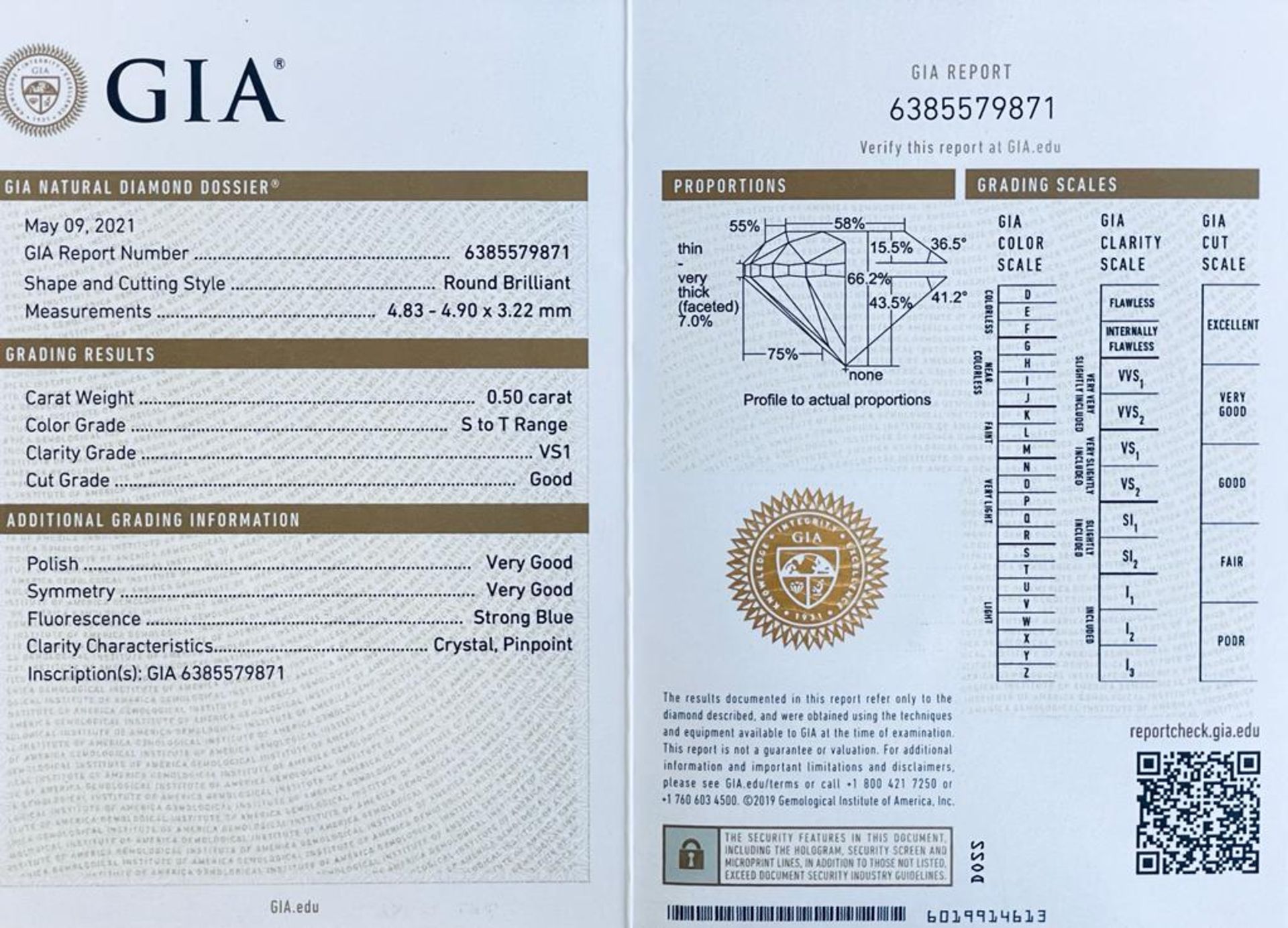 1 DIAMOND 0,5 CT - VS1 - SHAPE BRILLANT - CERTIFICATION GIA - PT20906 - Image 2 of 5