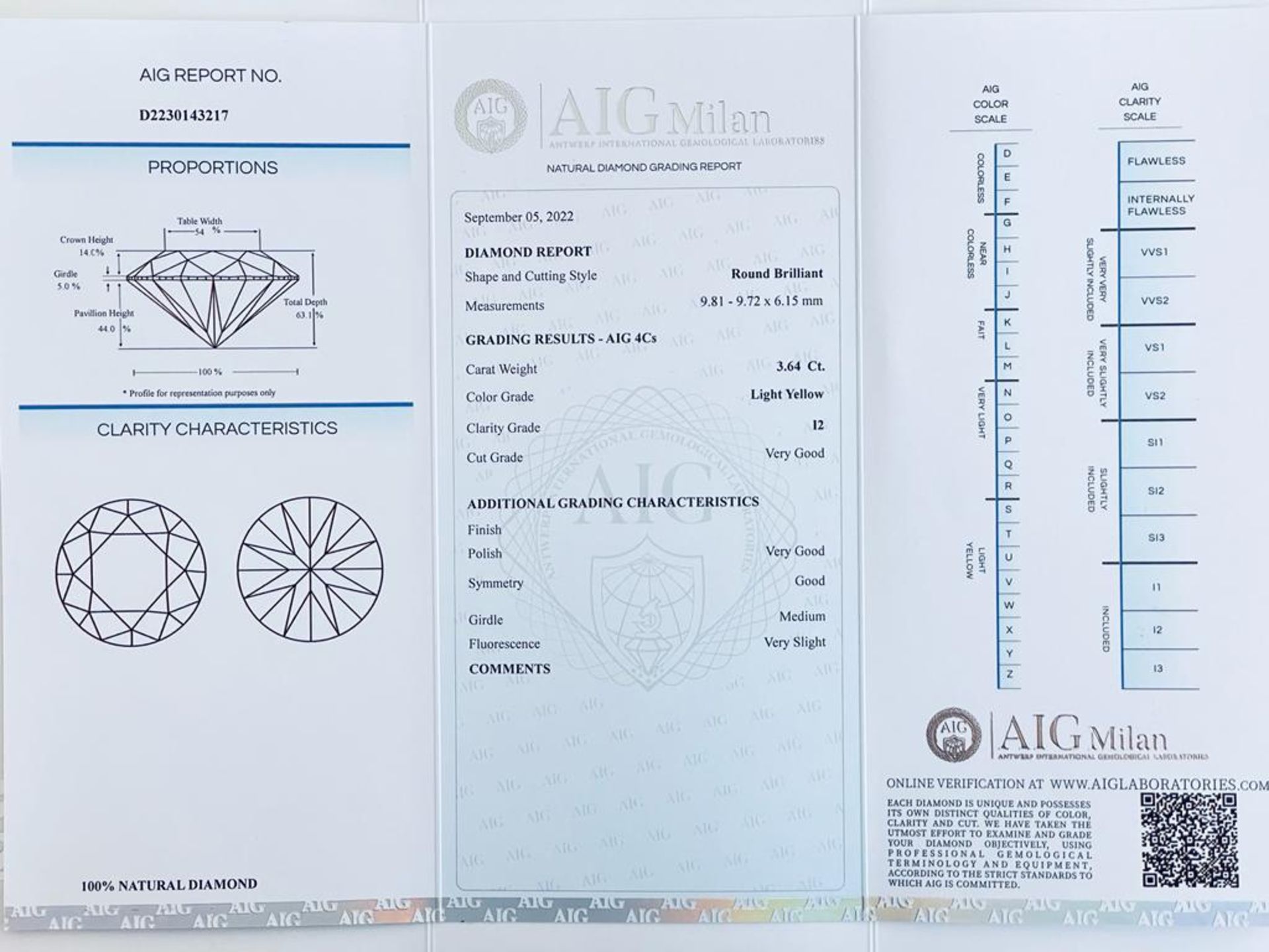 1 DIAMOND 3,64 CT LIGHT YELLOW - I2 - SHAPE BRILLANT - CERTIFICATION AIG - C20902 - Image 2 of 5