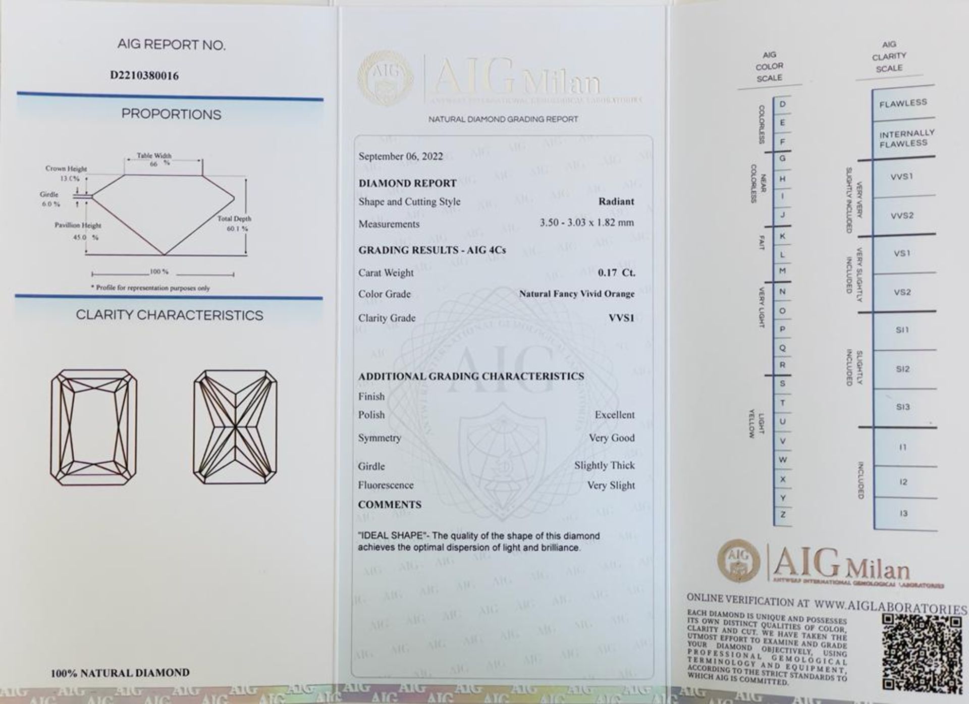 1 DIAMOND 0,17 CT N.F.VIVID ORANGE - VVS1 - SHAPE RADIANT - CERTIFICATION AIG - F20901-6 - Image 2 of 5