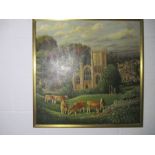 An oil on canvas of St Bartholomews Church, Crewkerne by Brian Hoyle