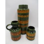 A collection of three matching West German Pottery vases - tallest 42cm high