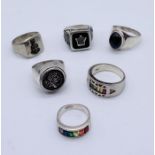 A collection of six 925 silver rings