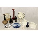 A collection of various glass and china including long necked Royal Doulton Vase, Caithness glass