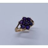 A 9ct gold amethyst cluster ring