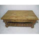 A large pine coffee with single drawer - width 121cm, depth 77cm, height 47cm A/F