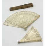 A 19th Century carved ivory Cantonese fan in original box along with one other