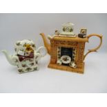 Two novelty Royal Albert "Old Country Roses" teapots modelled by Cardew Design, one in the form of a
