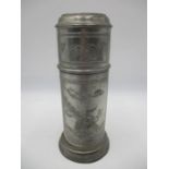 A Japanese pewter flask decorated with cranes, two character mark to lid