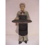 A large shop display figure in the form of a lady holding a tray, approx. 5ft 10 inches tall