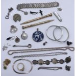 A collection of silver and other jewellery etc. including bangles, chains, silver bladed fruit knife