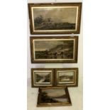 A collection of five gilt framed pictures including two large oleographs signed Christian Mali, A