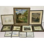 A collection of various paintings and prints showing rural scenes and landscapes including G.F.