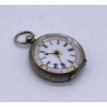 A 935 silver fob watch with pink banded enamelled dial