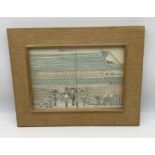 A small antique framed Japanese hand coloured print of a traditional scene