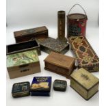 A collection of vintage and antique tins including Huntley & Palmers Biscuits, C.W.S Crackers,