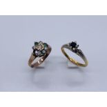 An 18ct gold ring (weight 3.2g) along with a 9ct gold dress ring (weight 2.4g) both with stones