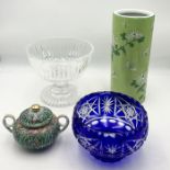 A small collection of china and glass including a bohemian glass bowl (a/f), heavy cut glass fruit