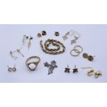 A collection of 9ct earrings and scrap gold (total weight 11.6g)