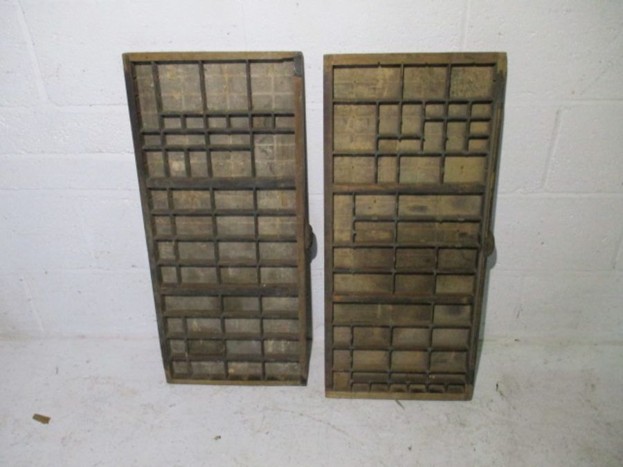Two vintage wooden printers trays