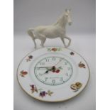 A white matte Beswick horse along with an Evesham pattern Royal Worcester clock