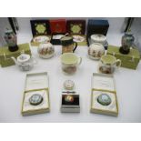 A collection of Royal Crown Derby, Worcester, Bunnykins, "English Enamels" pill boxes etc.