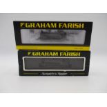 Two boxed Graham Farish by Bachmann N gauge pannier tank BR black early emblem locomotives (Numbered