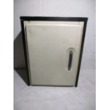 A mid-century metal storage cupboard - height 70cm, width 53cm, depth 32cm.