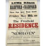 A vintage poster advertising a sale by Radford & Radford of the "Newhaven" property in Lyme Regis on