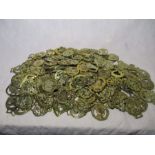 A large collection of horse brasses
