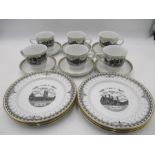 A part tea set including six cups, six saucers and six plates entitled Axminster 2001, depicting