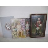 Four large oil paintings including an Armorial on board
