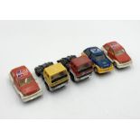 A small collection of Scalextric metro and Leyland cars and trucks