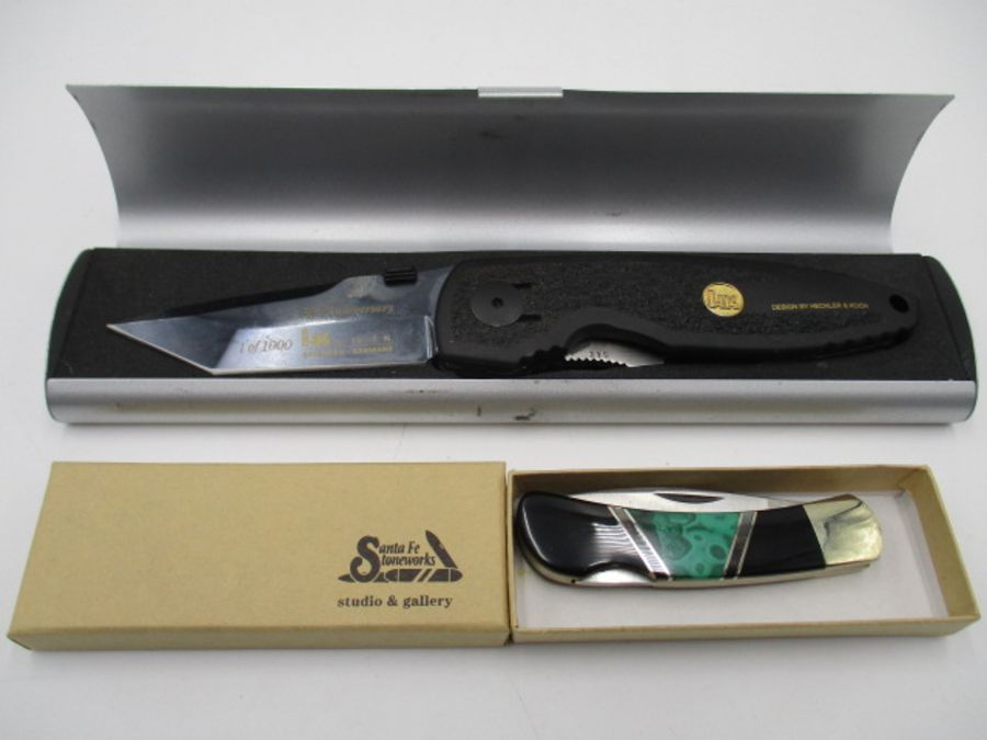 A Heckler & Koch 50th anniversary Ltd edition folding penknife in case along with a Santa Fe