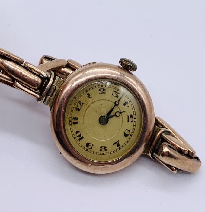 A Victorian 9ct rose gold wristwatch with 9ct strap, total weight 20.2g - Image 2 of 2