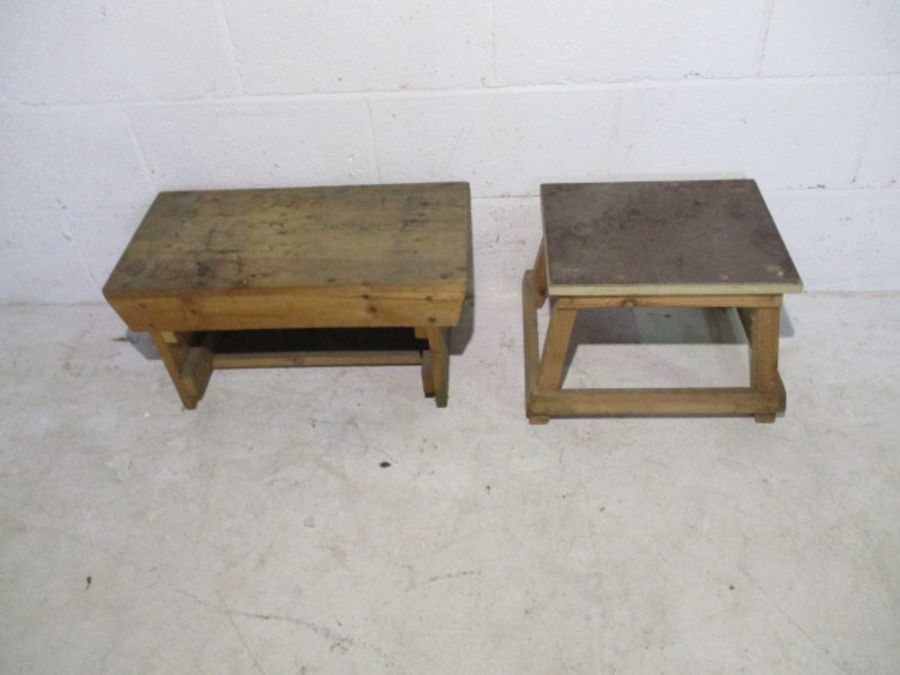 Two industrial wooden footstools from Axminster Carpets