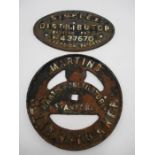 A small cast iron sign for Simplex along with a cast iron Martin's Swath Turner