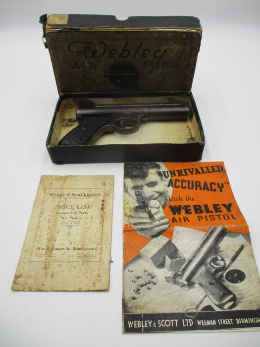 A boxed Webley & Scott Mark 1 air pistol, serial number 58127