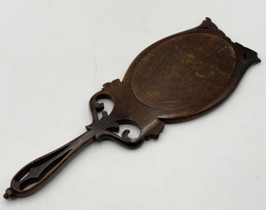 An Art Nouveau carved wooden hand-held dressing mirror - Image 3 of 3