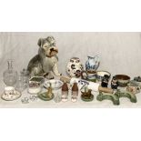 A collection of china and glass including Wade, Delft, Masons, Alice Blue, Eric Winter Silver