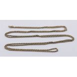 A 9ct gold long guard chain, weight 14.4g