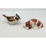 Two Royal Crown Derby Collectors Guild paperweights, a Crested Tit and Puppy both with gold stopper