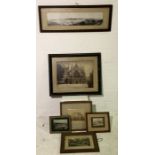 A collection of vintage local interest framed pictures including a Panorama of Exmouth, Exeter