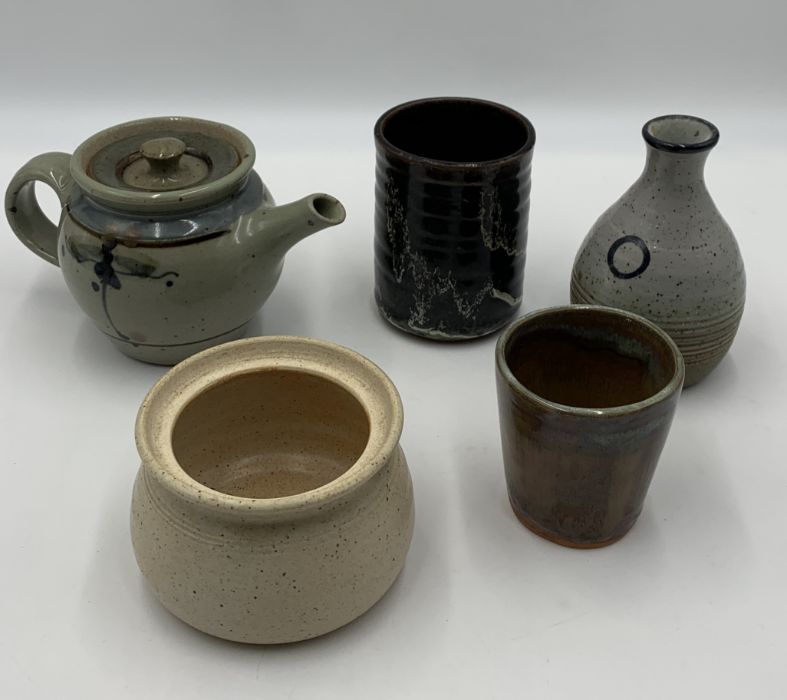 A collection of studio pottery including Crowan pottery lidded dish etc. - Image 3 of 8