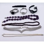 A 925 silver necklace (weight 36.6g) along with various costume jewellery and watches