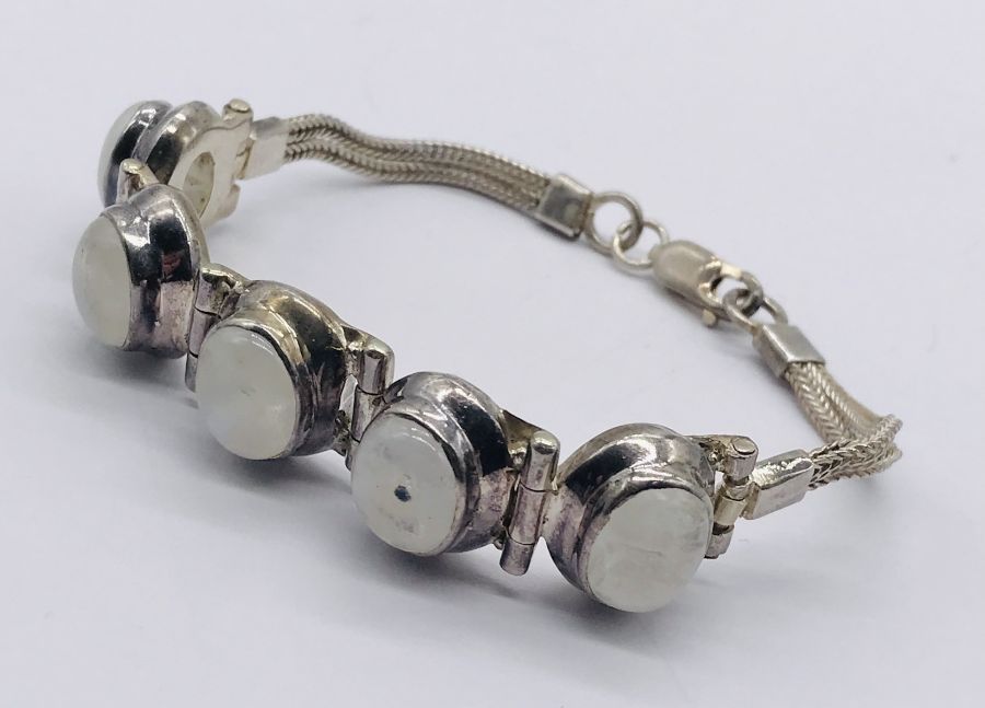 A 925 silver bracelet set with moonstones